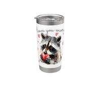 Love You More Raccoon Holding a Heart Womens Cute Valentine Vaso térmico de acero inoxidable de doble pared
