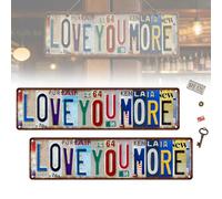 Love You More Wall Decor - 16" x 4" Love You More License Plate, Vintage Metal Wall Art for Bedroom, Living Room, or Bar - Perfect Romantic Gift for Home Decor (2pcs)
