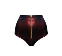 LOVE YOU SEXY Mujeres Cuero Artificial Braga, Calzoncillos de Cintura Alta con Cremallera en el Frente, Bragas Rojas oscuras, L