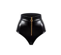 LOVE YOU SEXY Mujeres Cuero Artificial Braga, Calzoncillos de Cintura Alta con Cremallera en el Frente, Bragas Negro, XL