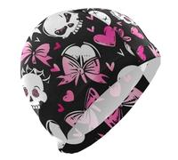 Love You To Death Skull & Pink Heart Swim for Men Short Hair Waterproof Swim for Men Hair Protection and Drag Reduction Gorro de natación para hombre