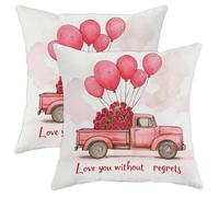 Love You Without Regrets - Juego de 2 fundas de almohada, diseño de camión vintage melocotón con globos y rosas, decoración romántica del hogar para sofá, regalo de primavera del día de San Valentín