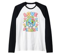Love Your Planet - Globo Sonriente gráfico de Personajes de Tierra Camiseta Manga Raglan