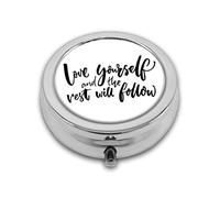 Love Yourself and The Rest Will Follow Motivational Phrase Wisdom Words Zen Custom Round SilverBox Pocket 2.1" - 3 Compartimentos Box/Pastillero Pocket