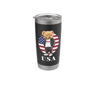 Love Yourself, Cool Illustration Teddy Bear With USA Flag Vaso térmico de acero inoxidable de doble pared