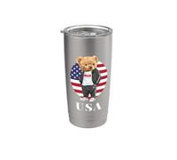 Love Yourself, Cool Illustration Teddy Bear With USA Flag Vaso térmico de acero inoxidable de doble pared