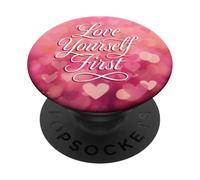 Love Yourself First Self Love Pink Heart PopSockets PopGrip Adhesivo