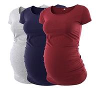 Love2Mi 3 camisetas de manga corta para maternidad, monocolor, ropa de embarazo, Gris + Azul Marino + Vino Rojo, L