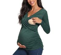 Love2Mi Camiseta de lactancia de manga larga para embarazadas, Pockets Dark Green, L
