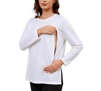 Love2Mi Camiseta de lactancia para mujer, con cremallera oculta, manga larga, para maternidad, Blanco, XL
