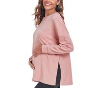Love2Mi Camiseta de maternidad de manga larga para mujer, ajuste holgado, parte superior de lactancia con abertura lateral, rosa (Dusty), S