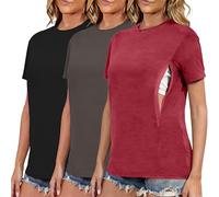 Love2Mi Conjunto de 3 camisetas de lactancia con cremallera oculta y abertura para lactancia materna, camiseta corta de maternidad para mujeres embarazadas, M