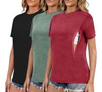 Love2Mi Conjunto de 3 camisetas de lactancia con cremallera oculta y abertura para lactancia materna, camiseta corta de maternidad para mujeres embarazadas, XL