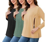 Love2Mi Pack de 3 camisetas de lactancia para mujer con cremallera, sueltas de maternidad, manga larga, ropa de maternidad, invierno, Negro + Amarillo + Verde Jaspeado, M