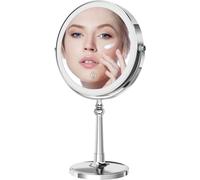 Lovecandy Espejo grande de maquillaje de 9 pulgadas con luces, espejo de dos vías cromado espejo de aumento 1x/10x con luz y soporte, espejo de maquillaje LED recargable de 4000 mAh para mesa de