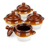 LOVECASA Juego de 4 Soperas de Porcelana 660 ml con Tapa y 2 Asas, 12,5 x 10,3 cm, Tazones para Sopa de Cebollas Soupe à l'Oignon, Sopa de Carne y Verduras, Caldo, Lasaña, Apto para Horno y Microondas