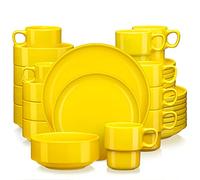 LOVECASA Juego de Vajillas Redondos de 32 Piezas, Vajilla de Porcelana, Cada Una con 8 Cuencos, 8 Tazas, 8 Platos de Postre y 8 Platos de Cena, Amarillo