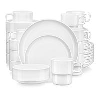 LOVECASA Juego de Vajillas Redondos de 32 Piezas, Vajilla de Porcelana, Cada Una con 8 Cuencos, 8 Tazas, 8 Platos de Postre y 8 Platos de Cena, Blanco
