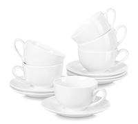 LOVECASA Serie Sweet Juego de 6 Tazas de Café Capuchino con Platos 230ml Porcelana para Hogar, Oficina, Cafetería, Blanco