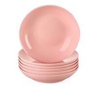 LOVECASA serie Sweet Platos Hondos Juego de 6 Platos de Sopa Ensalada, 21cm 550ML Cocina Vajilla de Porcelana Color Rosa