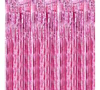 Lovecheer 4 cortinas de fondo rosa con flecos de papel de aluminio, decoración de fotos para boda, cumpleaños, Año Nuevo, fiesta individual, 3.3 x 6.5 pies