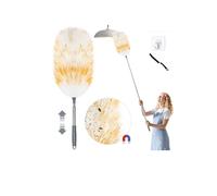 Loveco Plumero telescópico de Lana de Cordero, Lavable, Extensible hasta Aprox. 130 cm, absorción electrostática de Polvo para techos y Superficies delicadas, eliminación de Polvo sin