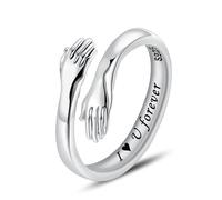 LOVECOM Anillos de plata de ley S925 para mujeres, adolescentes y niñas, anillos ajustables para abrazos, joyería de compromiso, cumpleaños, regalo para papá y mamá, US Size 8, Plata de ley, Sin