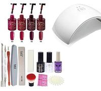 LoveCrazy 4pcs Kit De Colores 93-96 en Gel Manicura Semipermanente + TopCoat y BaseCoat UV LED Manicura Arte + Lámpara Secador 9C de Uñas UV/LED + Removedores + Lima + otros productos (9C KIT 93-96)