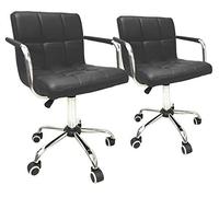 LOVECRAZY Silla de Trabajo Taburete Oficina Giratorio con Ruedas para Peluquería, Cosmética, Dentista, Hogar Diferete Color (Negro, 2 Unidades)