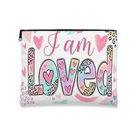 Loved Hearts - Bolsa de maquillaje colorida para mujer, organizador portátil de lona con cremallera, regalo del día de San Valentín, Melocotón, 7x9 Inch, Corazones