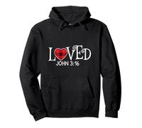 Loved John 3:16 Red Plaid Heart Christian Día de San Valentín Sudadera con Capucha