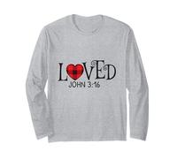 Loved John 3:16 Red Plaid Heart Christian Valentines Love Manga Larga