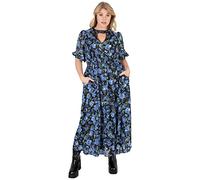 Lovedrobe Summer for Women Plus Size Curve Ladies Midi Sun Dress Faux Wrap High V Neckline Waist Puffed Sleeve Lace Black Vestido, Green, 50 para Mujer