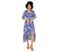 Lovedrobe Vestido de Mujer Midaxi con Cuello en V, Manga de Capa, Estampado Floral Abstracto, Ruffle Hi Low Hem Wrap Belted A-Line, Azul, 56