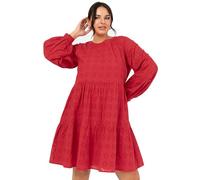 Lovedrobe Vestido de Mujer Rodilla, Cuello Redondo, Manga Larga, Broderie Anglaise Smock Shift algodón Casual, Rojo, 50