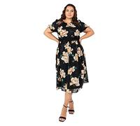 Lovedrobe Vestidos de Talla Grande para Mujer, Verano, con Bolsillos, Manga Corta con Forma de Globo, Cuello Redondo, Vestido Midi para Hombre, Negro