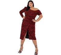 Lovedrobe Women Ladies Dress with Slit Plus Size New Years Evening Long Short Sleeve Crew Neck Shimmery Party Shiny Vestido, Red, 22 para Mujer