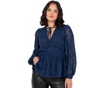 Lovedrobe Women's Floral Top Ladies Blouse Long Balloon Sleeve V-Neckline Peplum Chiffon Tie Front Smart Casual Office Wear, Azul Marino 50