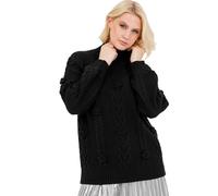 Lovedrobe Women's Jumper Ladies Cable Knit Sweater High Neck Long Balloon Sleeve Floral Appliqué Elasticated Waist Cuffs Knitwear, Negro 48-50