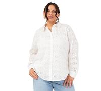 Lovedrobe Women's Ladies Long Sleeve Shirt Button-up Bordado Inglés Floral Side Splits Cotton Casual Summer Ocasión Blusa Camisa, Blanco, 42 para Mujer