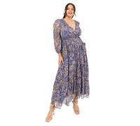 Lovedrobe Women's Ladies Maxi Dress Long Sleeve V-Neck Wrap Front Floral Animal Print Tie-Back A-Line Elasticated Waist Vestido, Azul, 44 para Mujer