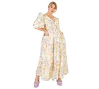 Lovedrobe Womens Ladies Maxi Dress Plus Size Curve 3/4 Sleeve Puffed V Neck High Empire Waist Long for Summer Party Vestido, Cream, 48 para Mujer