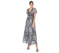 Lovedrobe Women's Ladies Maxi Dress Short Angel Sleeve V-Neck Floral Animal Print Empire A-Line Casual Wedding Guest Occasion Vestido, Gris, 38 Mujeres
