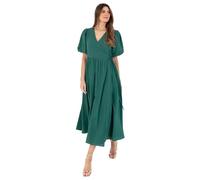 Lovedrobe Women's Ladies Maxi Dress Short Puff Sleeves V-Neckline Wrap Waist Tie A-Line Evening Occasion Floral Print Summer Vestido, Verde, 36 para Mujer