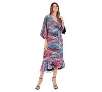 Lovedrobe Women's Ladies Maxi Dress V-Neck Kimono Half Sleeve Wrap Front High-Low Hem Abstract Floral Print Waist Tie A-Line, Vestido De Las Mujeres, Multi,
