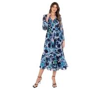 Lovedrobe Women's Ladies Midaxi Dress Long Balloon Sleeve V-Neck Tiered Ruffle Abstract Floral Print A-Line Elasticated Waist Vestido, Azul, 48 para Mujer