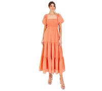 Lovedrobe Women's Ladies Midaxi Dress Short Puff Sleeves Square Neck Bow Tie-Back Shirred A-Line Gingham Milkmaid Cottagecore, Naranja 42