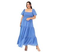 Lovedrobe Women's Ladies Midaxi Dress Short Puff Sleeves Square Neck Bow Tie-Back Shirred A-Line Gingham Milkmaid Cottagecore, Azul 40