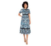 Lovedrobe Women's Ladies Midi Dress Round Neckline Short Puff Sleeve Tiered Hem Ruffle Animal Print A-Line Casual Occasion Vestido, Blue, 42 para Mujer