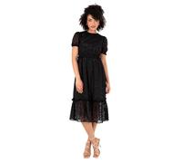 Lovedrobe Women's Ladies Midi Dress Round Neckline Short Puff Sleeve Tiered Hem Ruffle Animal Print A-Line Casual Ocasión Vestido, Negro, 40 para Mujer